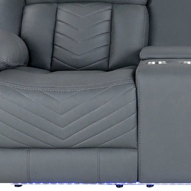 Canapé inclinable électrique 75 pouces en similicuir gris clair avec rangement