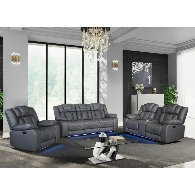 Canapé inclinable électrique 75 pouces en similicuir gris clair avec rangement