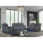 Canapé inclinable électrique 75 pouces en similicuir gris clair avec rangement