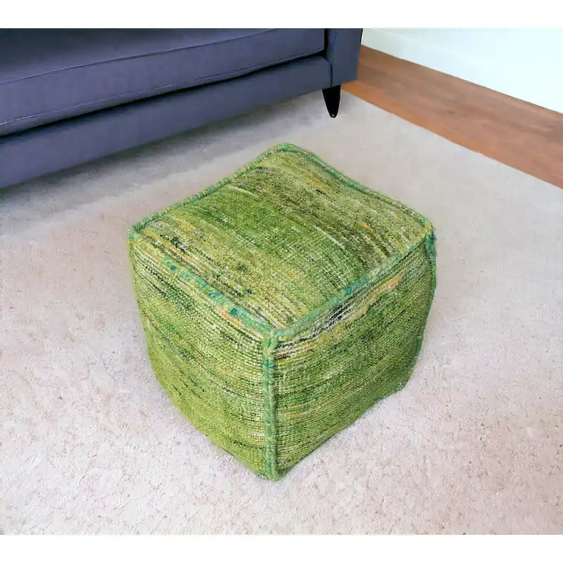 Pouf cube ottoman en mélange de soie et de coton recyclés verts (18 pouces).