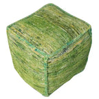 Pouf cube ottoman en mélange de soie et de coton recyclés verts (18 pouces).