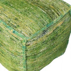 Pouf cube ottoman en mélange de soie et de coton recyclés verts (18 pouces).