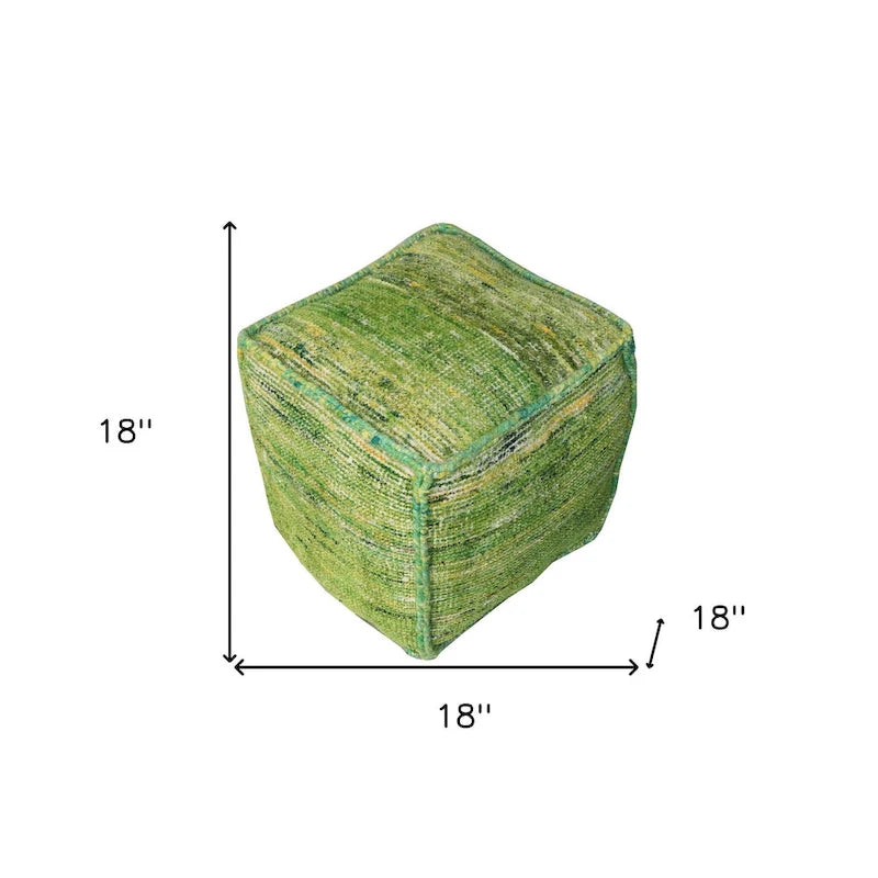 Pouf cube ottoman en mélange de soie et de coton recyclés verts (18 pouces).