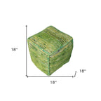 Pouf cube ottoman en mélange de soie et de coton recyclés verts (18 pouces).