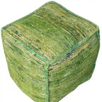 Pouf cube ottoman en mélange de soie et de coton recyclés verts (18 pouces).