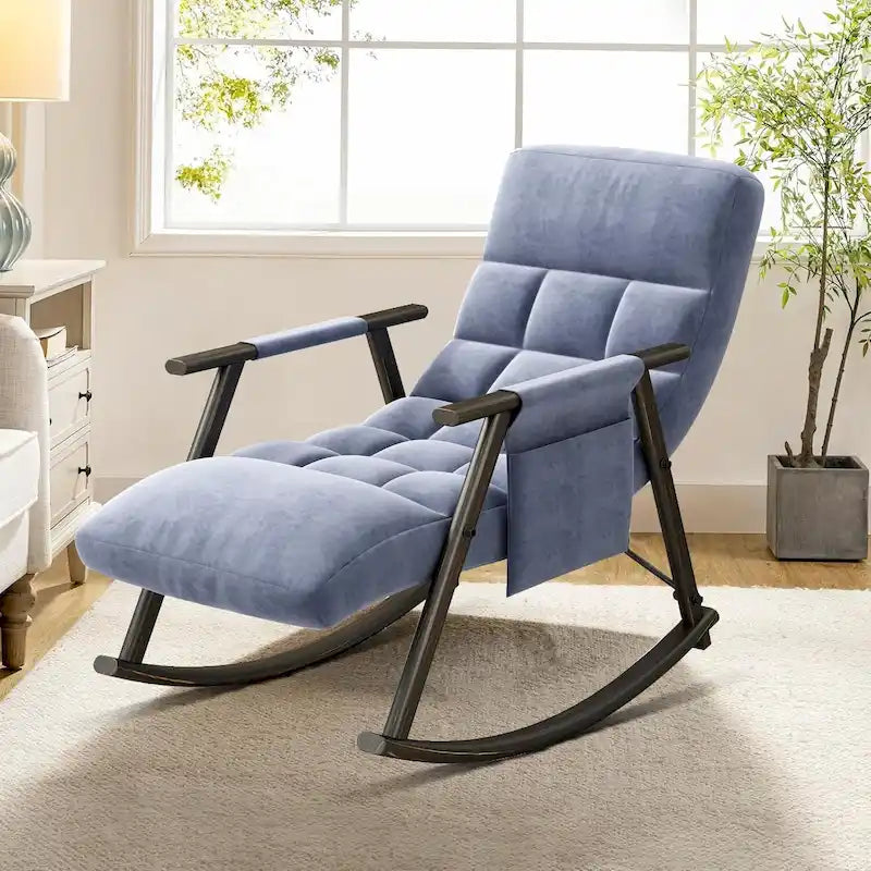 Fauteuil à bascule moderne classique recouvert de tissu avec poche de rangement