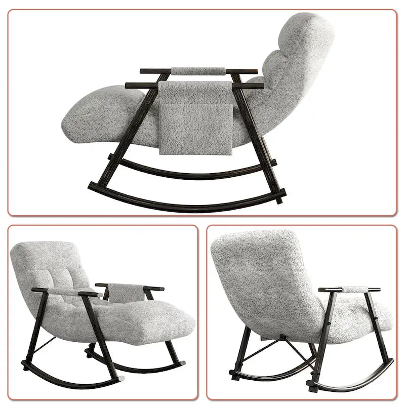 Fauteuil à bascule moderne classique recouvert de tissu avec poche de rangement