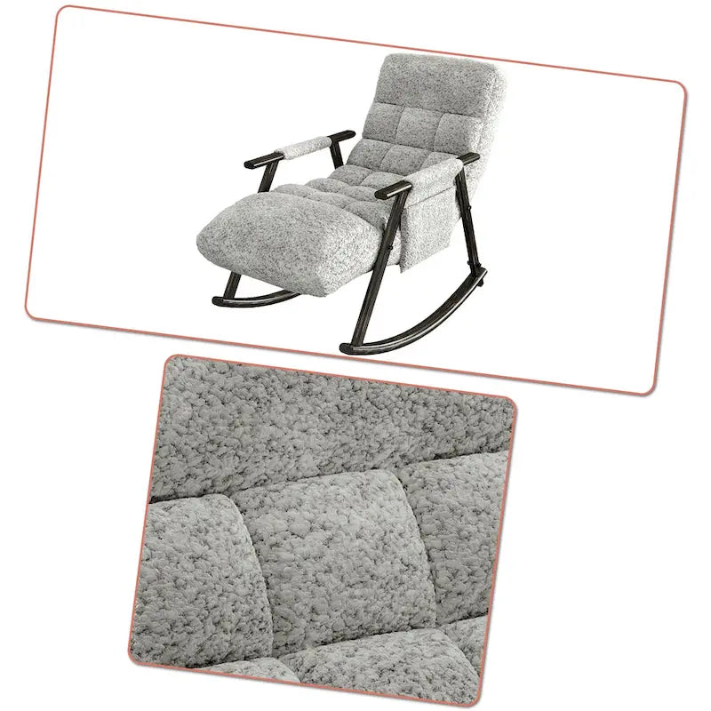 Fauteuil à bascule moderne classique recouvert de tissu avec poche de rangement