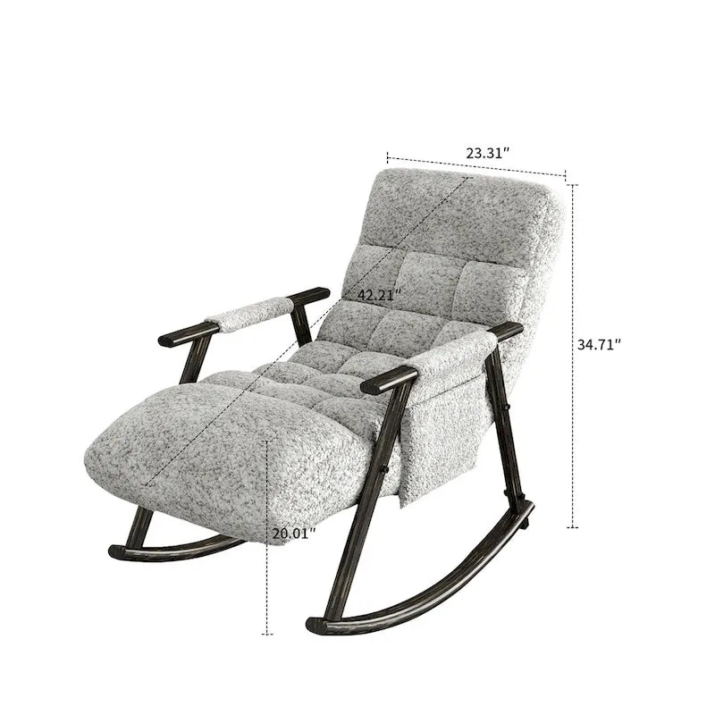 Fauteuil à bascule moderne classique recouvert de tissu avec poche de rangement