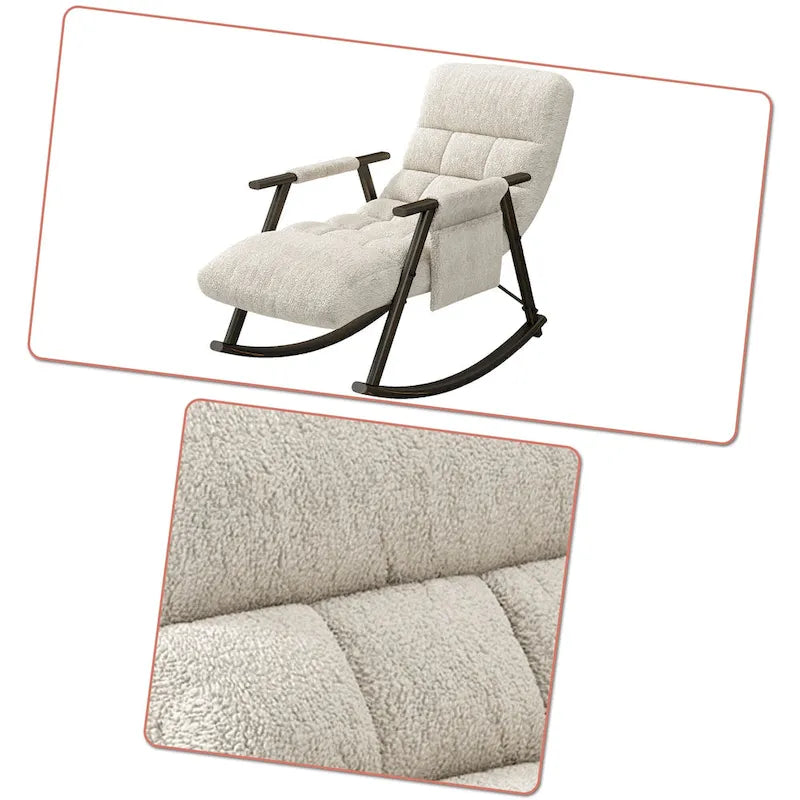 Fauteuil à bascule moderne classique recouvert de tissu avec poche de rangement