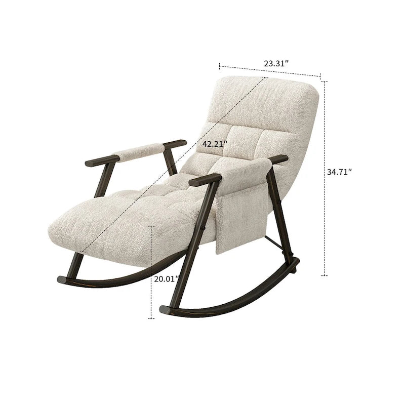 Fauteuil à bascule moderne classique recouvert de tissu avec poche de rangement