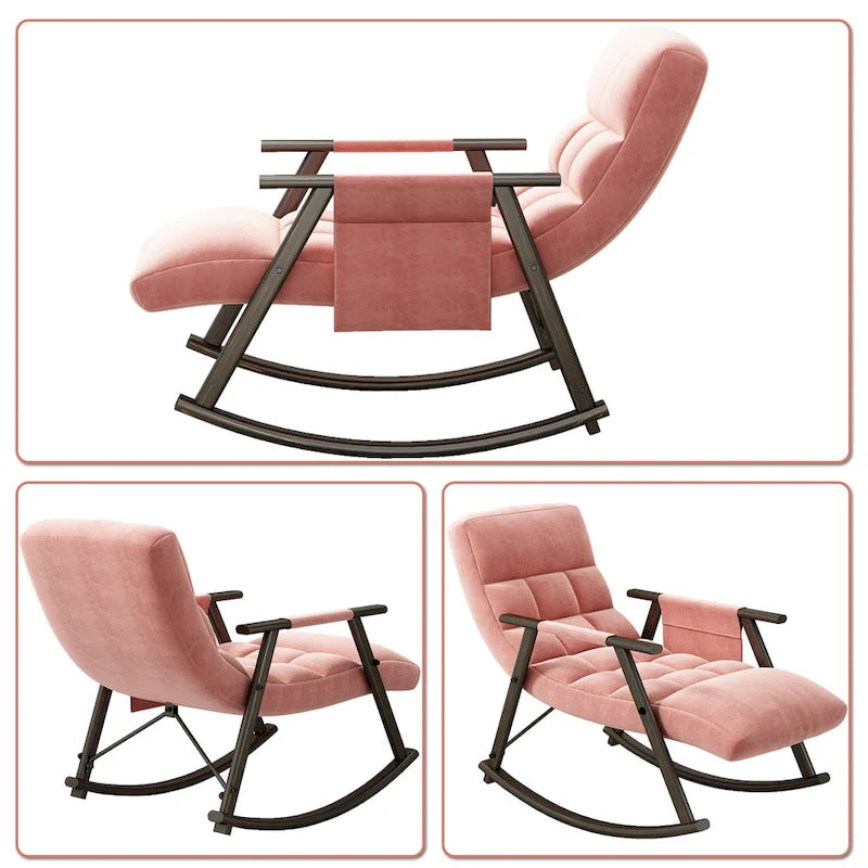 Fauteuil à bascule moderne classique recouvert de tissu avec poche de rangement