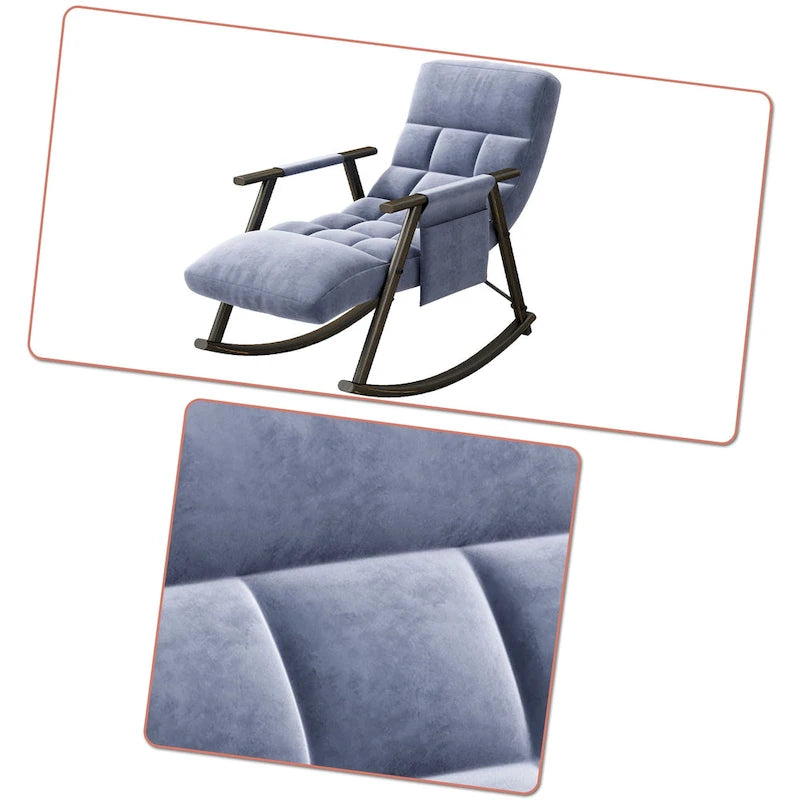 Fauteuil à bascule moderne classique recouvert de tissu avec poche de rangement
