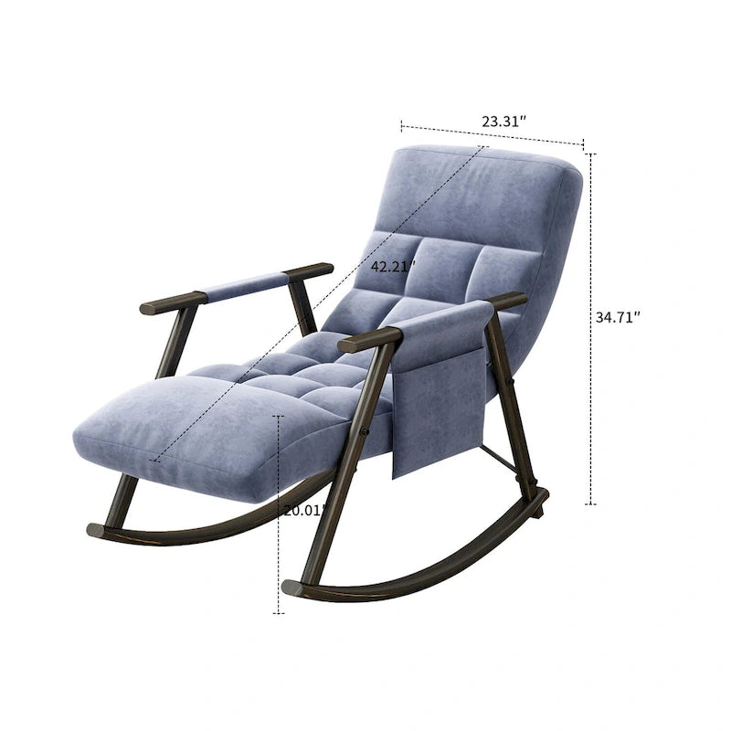 Fauteuil à bascule moderne classique recouvert de tissu avec poche de rangement