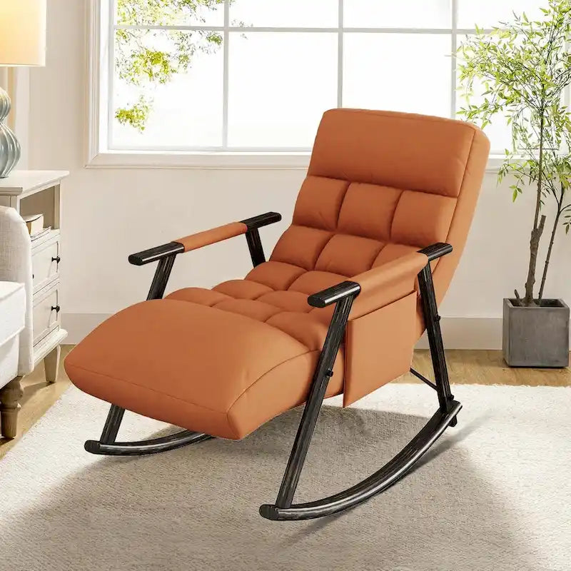 Fauteuil à bascule moderne classique recouvert de tissu avec poche de rangement