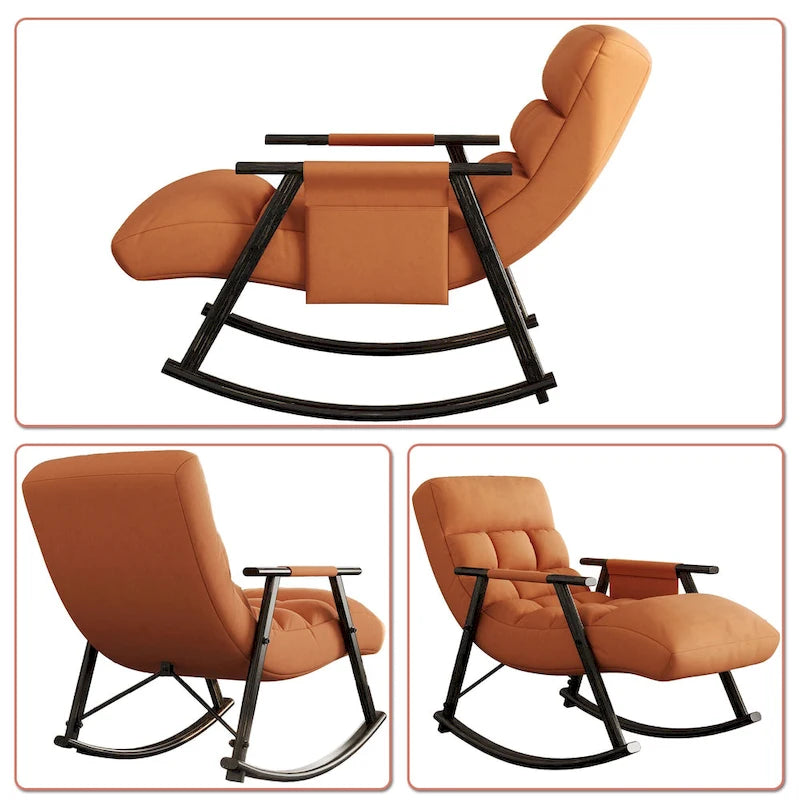 Fauteuil à bascule moderne classique recouvert de tissu avec poche de rangement