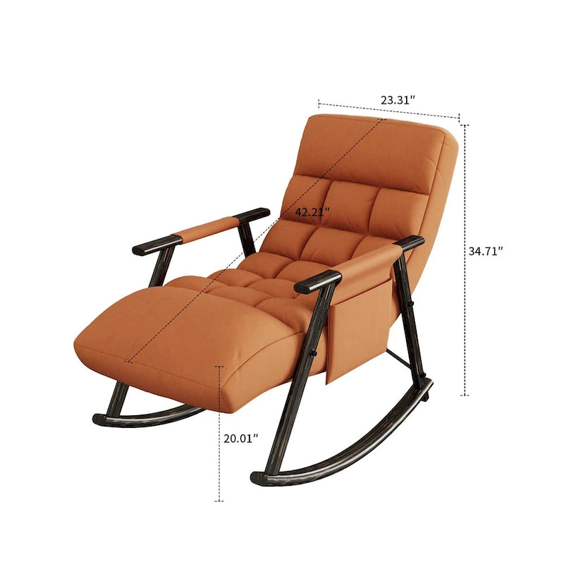 Fauteuil à bascule moderne classique recouvert de tissu avec poche de rangement