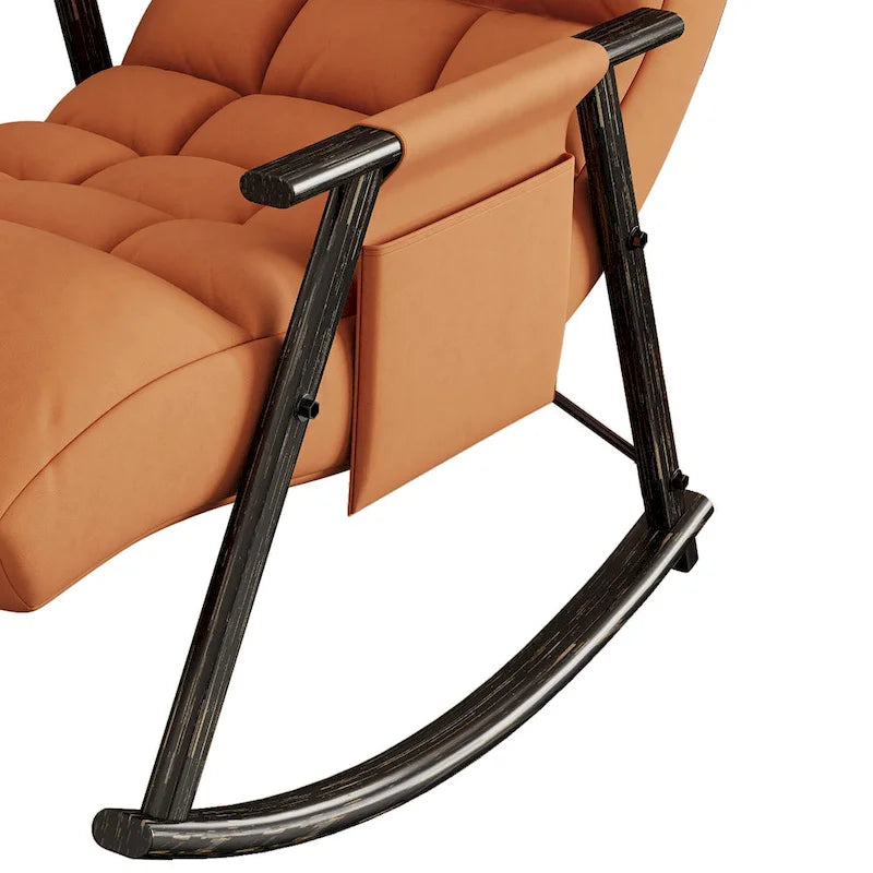 Fauteuil à bascule moderne classique recouvert de tissu avec poche de rangement