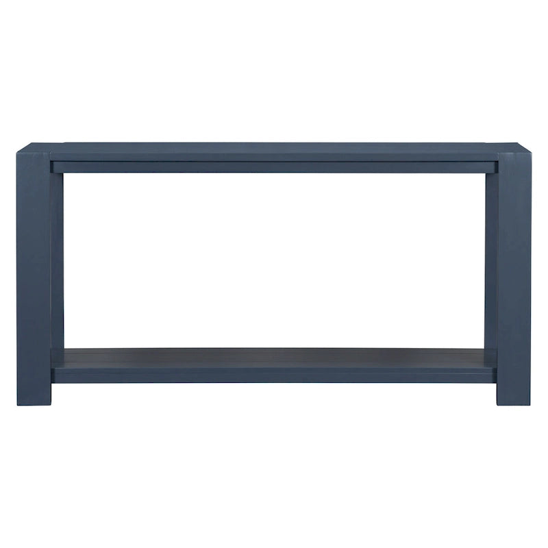 Caractéristiques distinctives d'une console minimaliste avec étagère inférieure et quatre pieds, idéale pour une entrée ou un couloir.