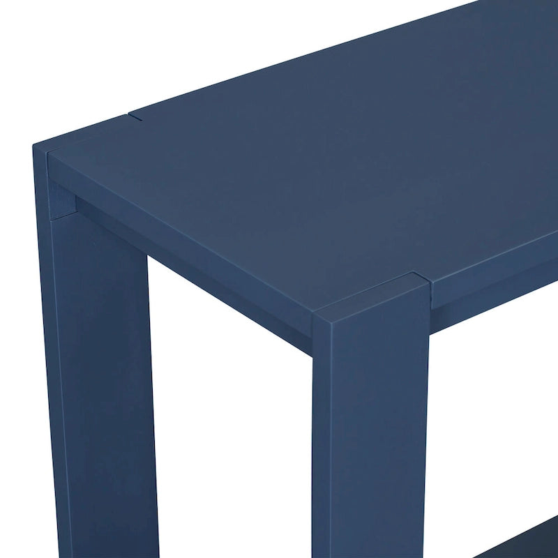 Caractéristiques distinctives d'une console minimaliste avec étagère inférieure et quatre pieds, idéale pour une entrée ou un couloir.
