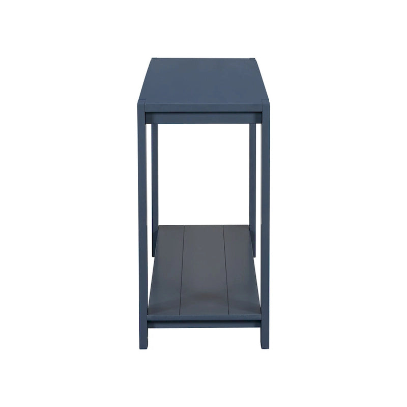 Caractéristiques distinctives d'une console minimaliste avec étagère inférieure et quatre pieds, idéale pour une entrée ou un couloir.