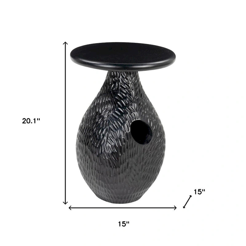 Table d'appoint ronde sur piédestal en bois massif noir HomeRoots 20 - 38,1 cm x 51 cm x 38 cm