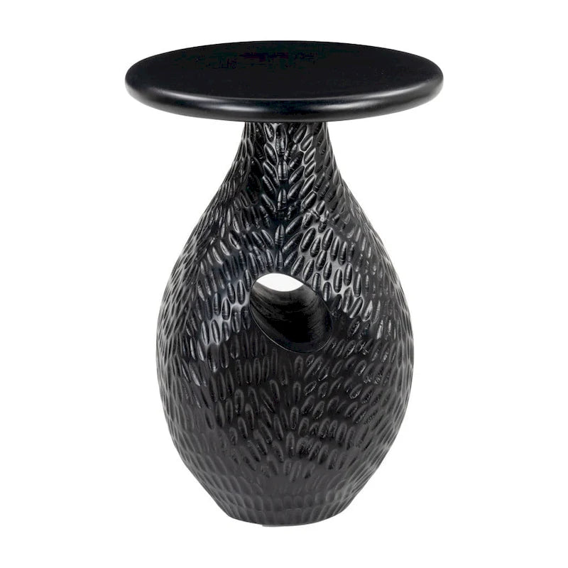 Table d'appoint ronde sur piédestal en bois massif noir HomeRoots 20 - 38,1 cm x 51 cm x 38 cm