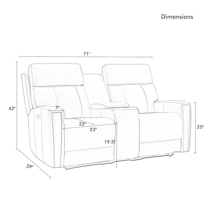 Canapé deux places inclinable électrique zéro gravité en cuir de 71,5 pouces avec appui-tête électrique et ports USB et USB-C
