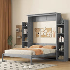 Lit escamotable Nordic Creative Queen Size avec étagères et éclairage LED, idéal pour enfants, adolescents et adultes. Gain de place, montage facile.