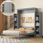 Lit escamotable Nordic Creative Queen Size avec étagères et éclairage LED, idéal pour enfants, adolescents et adultes. Gain de place, montage facile.
