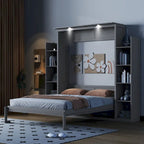 Lit escamotable Nordic Creative Queen Size avec étagères et éclairage LED, idéal pour enfants, adolescents et adultes. Gain de place, montage facile.
