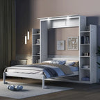 Lit escamotable Nordic Creative Queen Size avec étagères et éclairage LED, idéal pour enfants, adolescents et adultes. Gain de place, montage facile.