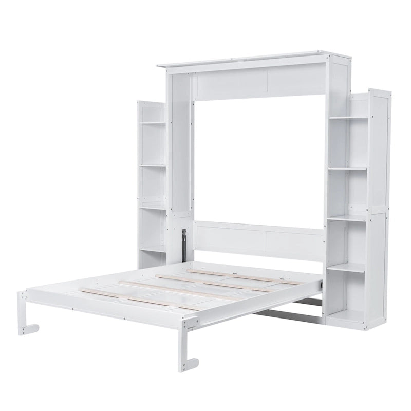Lit escamotable Nordic Creative Queen Size avec étagères et éclairage LED, idéal pour enfants, adolescents et adultes. Gain de place, montage facile.