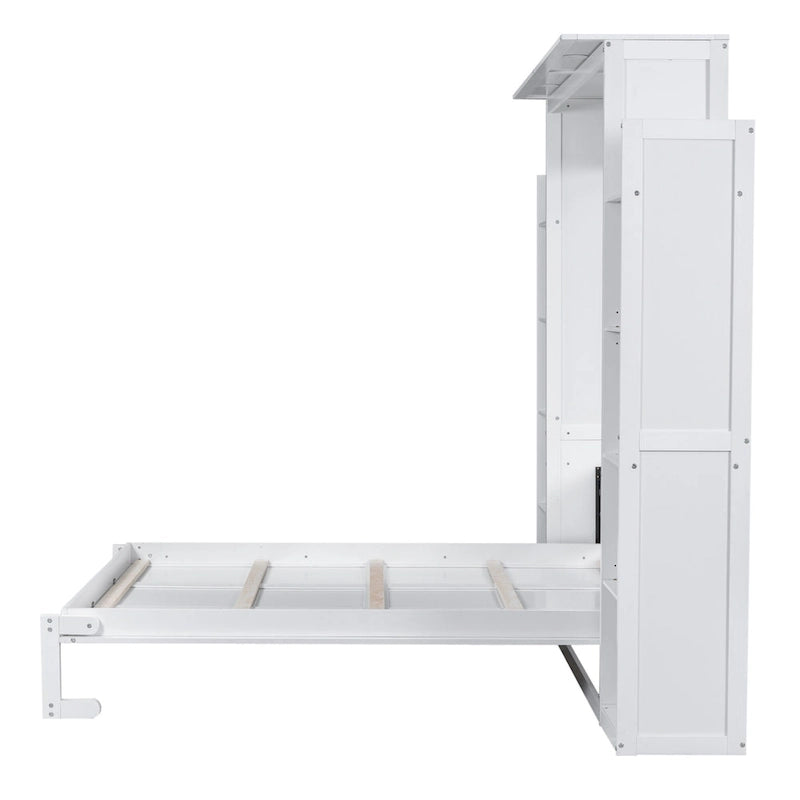 Lit escamotable Nordic Creative Queen Size avec étagères et éclairage LED, idéal pour enfants, adolescents et adultes. Gain de place, montage facile.