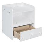 Lit plateforme en bois massif avec rangement, table de chevet, bureau, ports USB et 2 tiroirs, blanc