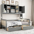 Lit de jour moderne en bois, format standard, avec plateforme de rangement, armoire intégrée, 2 tiroirs et étagère.