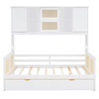 Lit de jour moderne en bois, format standard, avec plateforme de rangement, armoire intégrée, 2 tiroirs et étagère.