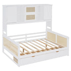 Lit de jour moderne en bois, format standard, avec plateforme de rangement, armoire intégrée, 2 tiroirs et étagère.
