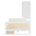 Lit de jour moderne en bois, format standard, avec plateforme de rangement, armoire intégrée, 2 tiroirs et étagère.