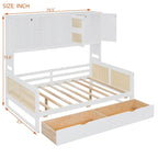 Lit de jour moderne en bois, format standard, avec plateforme de rangement, armoire intégrée, 2 tiroirs et étagère.