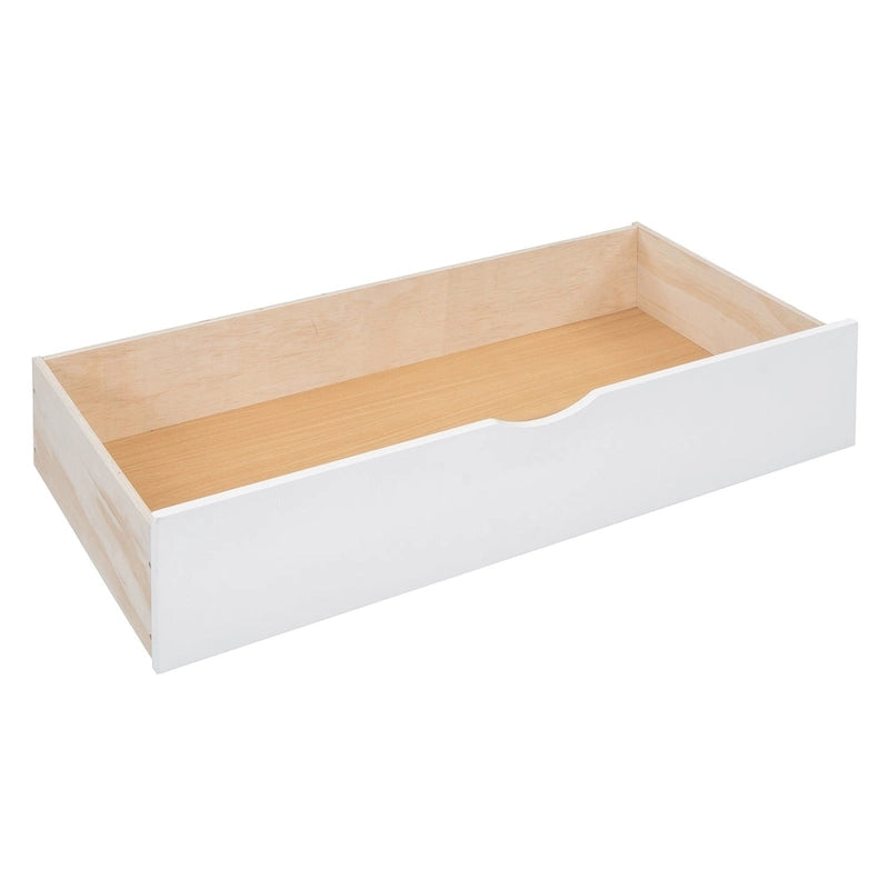 Lit de jour moderne en bois, format standard, avec plateforme de rangement, armoire intégrée, 2 tiroirs et étagère.