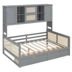 Lit de jour moderne en bois, format standard, avec plateforme de rangement, armoire intégrée, 2 tiroirs et étagère.