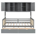 Lit de jour moderne en bois, format standard, avec plateforme de rangement, armoire intégrée, 2 tiroirs et étagère.