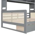 Lit de jour moderne en bois, format standard, avec plateforme de rangement, armoire intégrée, 2 tiroirs et étagère.