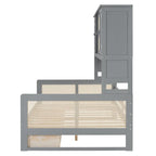 Lit de jour moderne en bois, format standard, avec plateforme de rangement, armoire intégrée, 2 tiroirs et étagère.