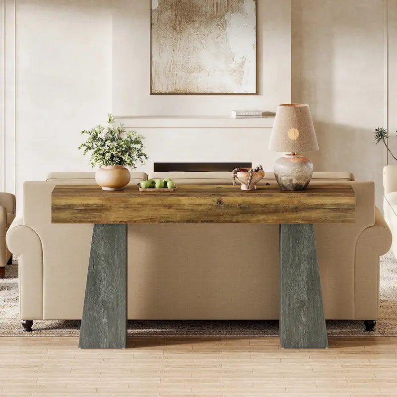 Table console d'entrée de style campagnard, 160 cm de long, en bois, pour canapé/bac B