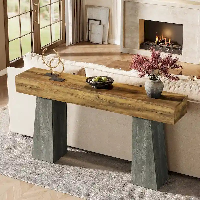Table console d'entrée de style campagnard, 160 cm de long, en bois, pour canapé/bac B