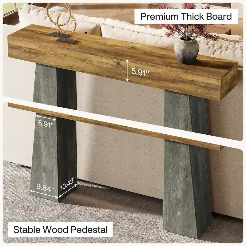 Table console d'entrée de style campagnard, 160 cm de long, en bois, pour canapé/bac B