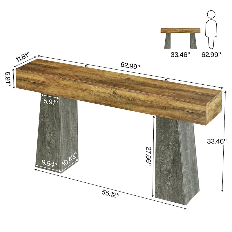 Table console d'entrée de style campagnard, 160 cm de long, en bois, pour canapé/bac B