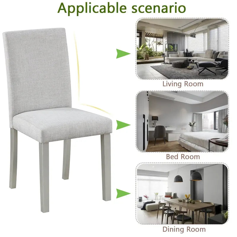Ensemble de 2 chaises de salle à manger, chaises modernes pour cuisine et salle à manger, assise rembourrée en lin et pieds en bois d'hévéa